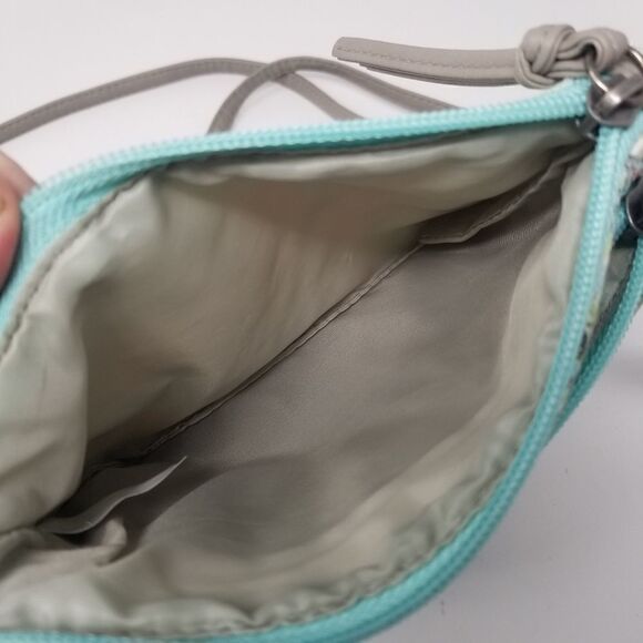 Mint Pink Floral Canvas Like Crossbody/Wristlet Bag. - Picture 8 of 14